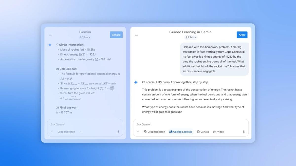 De nieuwe Gemini -geleide leermodus kan studenten ondervragen en interactieve studiehulp creëren