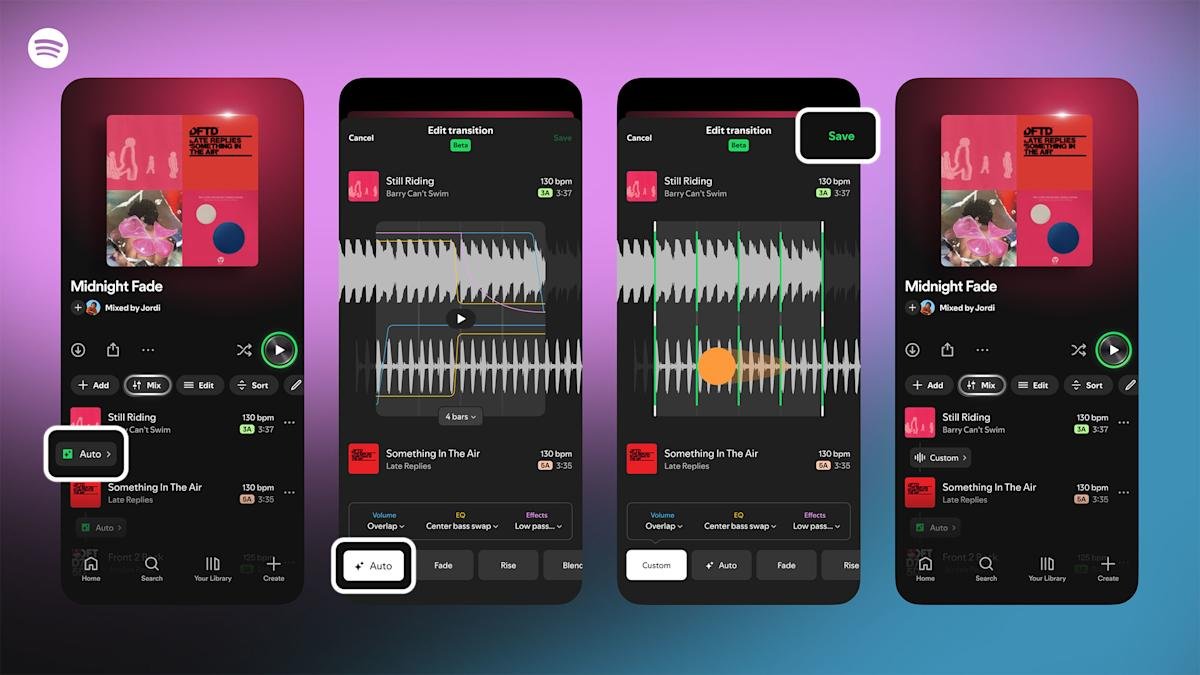 Naadloze overgangen tussen nummers op gepersonaliseerde afspeellijsten met Spotify