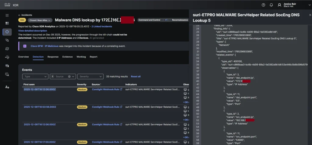 Details van XDR Core light webhook-incidentdetectie