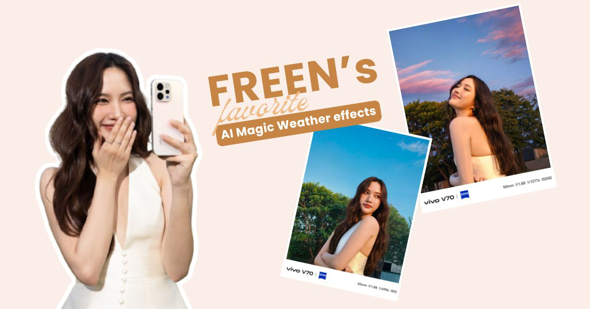 Freen Sarocha schittert met vivo V70 en prijst AI Magic Weather-functie
