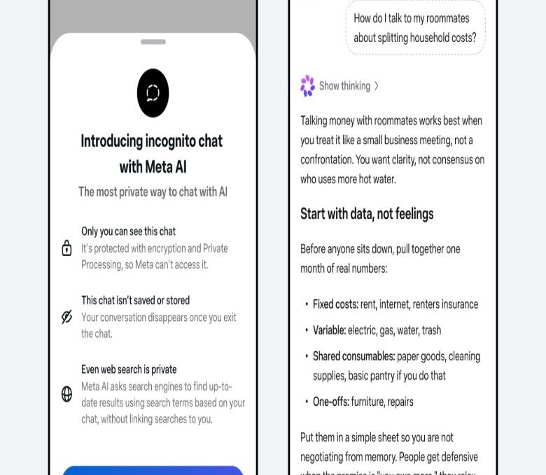 Screenshot van privéchats met meta-AI