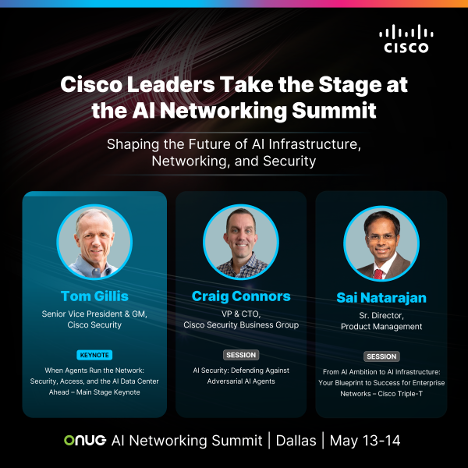 Leiders van Cisco betreden het podium tijdens de AI Networking Summit. Vormgeven van de toekomst van AI-infrastructuur, netwerk en beveiliging.