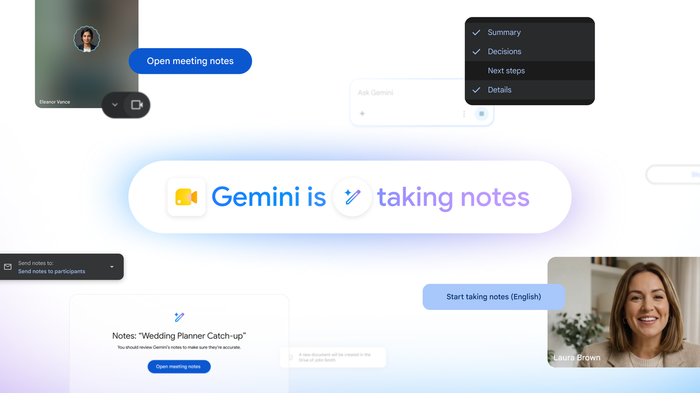Gemini maakt notities tijdens Google Meet-gesprekken